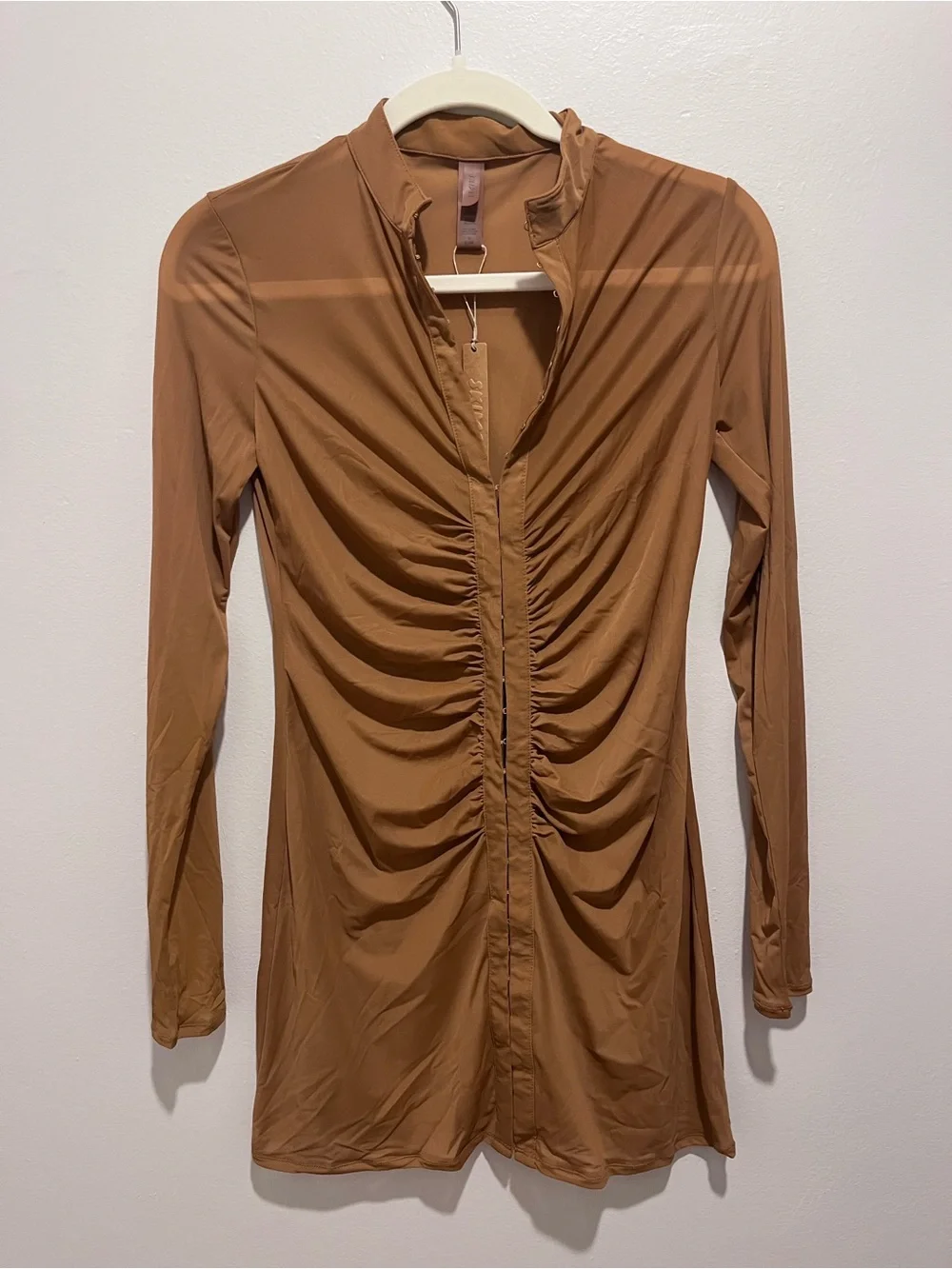 Ruched Long-Sleeve Coverup